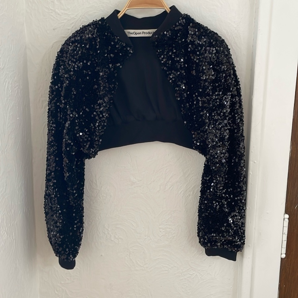 THE OPEN PRODUCT Women's Sequined Cropped Jacket Size 1 (US Small)